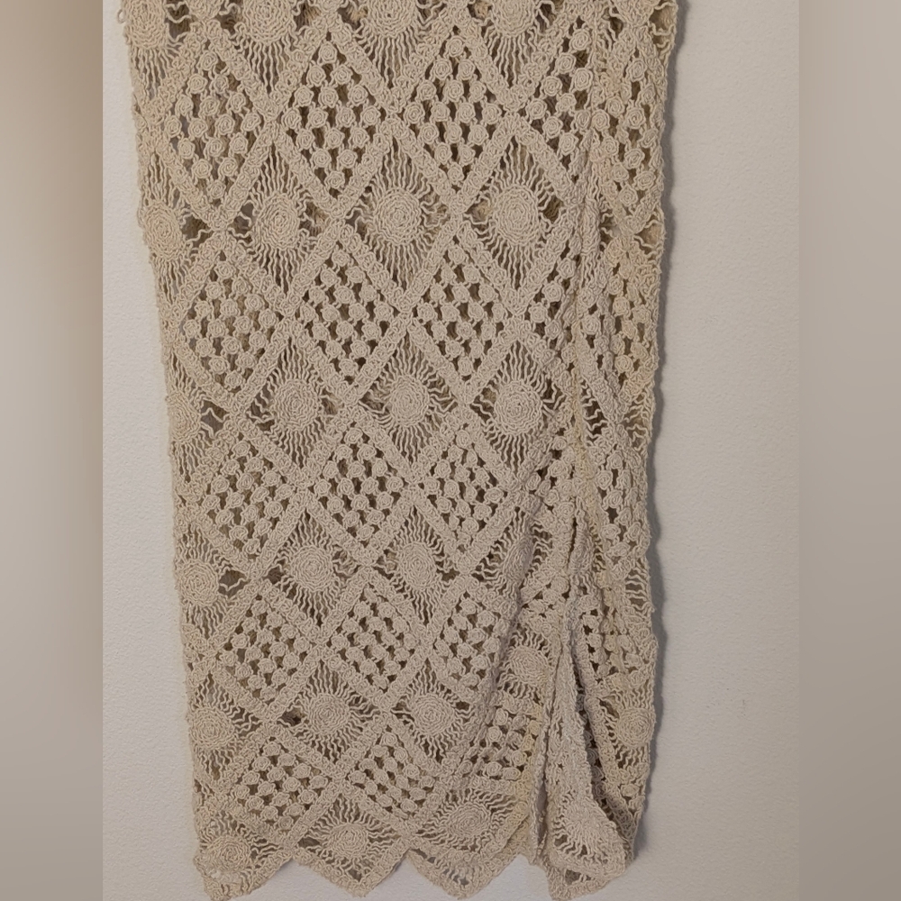 NWT Blue Rain Boho Diamond Crochet Maxi Skirt Cream/Tan Size S Festival Bohemia - Picture 4 of 13
